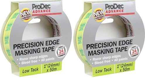 ProDec Advance ATMT006 24mm (1 inch) x 50m Low Tack Precision Edge Multi Surface Painters Masking Tape for Razor Sharp Lines with No Paint Bleed For Indoor Painting and Decorating, Green (Pack of 2)