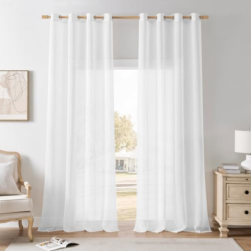 Softalker Vorhänge mit Ösen Voile Gardinen Weiss Gardinenschal Transparent Leinenoptik Vorhang 260 cm Lang Gardinen Schals 2er Set Ösenschal 140 cm Breite für Wohnzimmer Schlafzimmer