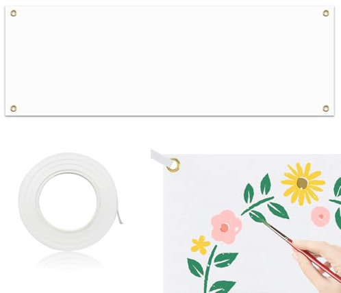 OMJMYY Striscione Bianco Grande 500 x 50cm Striscione Bianca Banner Personalizzato Striscione Vuota Striscione Personalizzato con Corda da 10 m per Fai da te Disegno Eventi Interni ed Esterni