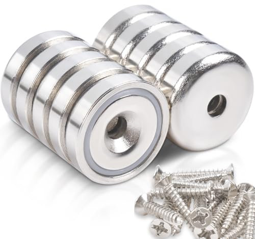 10 Stück Neodym Magnete Extra Stark 10 KG Kraft 20 X 7 mm mit Loch und Kapsel, Senkkopf-Topfmagnet mit Schrauben, Magnete Stark für Küchen, Kühlschrank, Badezimmer, Magnettafel, Büros