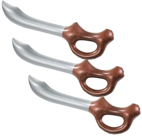 3Pcs Jouet épée Sabre de pirate gonflable Jouer au pirate pour les enfants, accessoires de scène, accessoires de photo pour Halloween, anniversaire, piscine, fête sur le thème du pirate (55cm)
