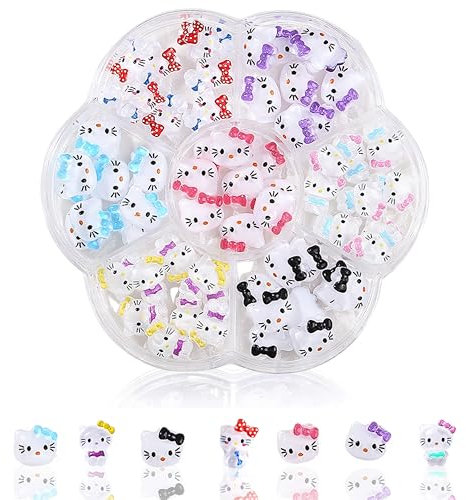 3D Katze Nail Art Charms, Nagelglitzer, Pailletten, Nagelcharms Aus Harz, Nagel-Edelsteinen, Diamanten für Nagelkunst, einschließlich Wachsstift für Strasssteine Nägeln (Bunt Katze)