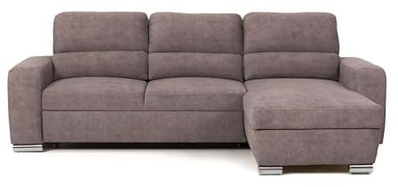 MNS Niko Corner Sofa Bed With Storage, L-Shaped Sofa, 4 Seater Pull Out Sofa Bed With Storage, Velour Upholstery Fabric Convertible Click Clack Sofa Bed Settee For Living Room, Office (Light Brown)