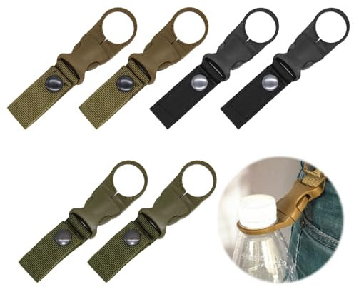 6 PCS Water Bottle Hanging Strap Buckle Clips Tactical Hanging Belt Webbing Carabiner Buckle Strap Nylon Snap Hook Clip Backpack Tape Keychain Hanging for Outdoor Camping Hiking Climbing Cycling