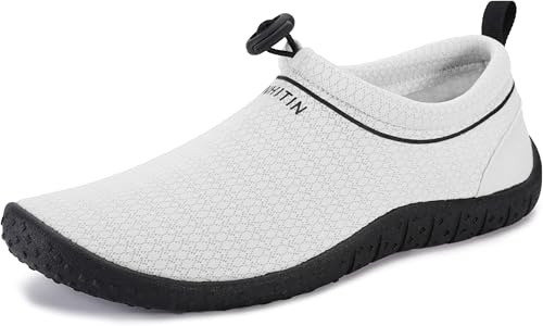 WHITIN Women's Men's Water Shoes for Adults Aqua Shoes Bathing Shoes Summer Swimming Shoes Size 9 Surf Shoes Beach Shoes Light Grey 43