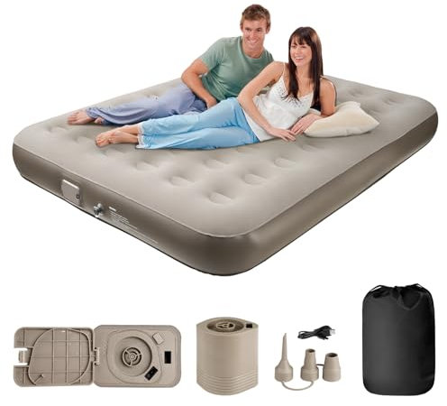 Pefitqap Double Blow up Mattress, 2025 Airbed-NO SOCKET NEEDED-ONE CLICK INFLATE,Double Camping Bed with Built in Electric Pump,Self Inflatable Air Mattress Guest Bed for Home or Camping,198x152x25cm