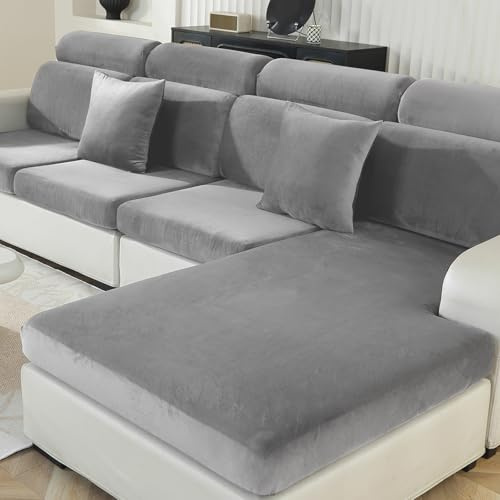 Ystyle Sofa Sitzkissenbezug Stretch, Elastischer Samt Sofa Sitzbezug rutschfest, Universal Sofaschoner Sitzfläche Waschbare, Sofakissen Bezug Wohnzimmer Sitzbank Bezug (2 Sitzer, Hellgrau)