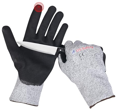 DS Safety Nitrilbeschichtung Schnittschutz Handschuhe Handschutz für Schneiden Arbeitshandschuhe Level 5 Grau 2 Paare (Nitrilbeschichtung, M)