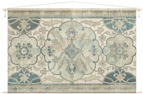 micasia Wandteppich Muster Stoffbild inkl. Holzstäbe & Seile Wanddeko - Made in Germany - Ornamente Retro Vintage weiss Wohnzimmer Schlafzimmer Wandbehang 1750 (110x73cm)