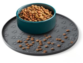 Napfunterlage Katzen, 27×27 cm Silikonmatte Rund, rutschfeste Unterlage Hundenapf für Futter, Wasserdicht Silikon-Futtermatten für Mittlere und Kleine Haustiere (1Pack Grau, 27cm x 27cm)