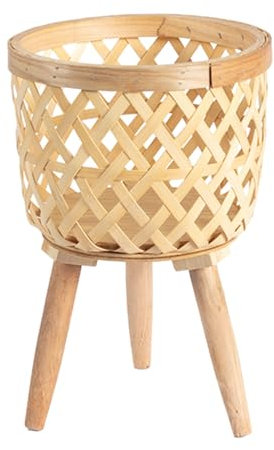 Support Rond pour Plantes en Rotin Porte Plante Interieur Cache-pots de Fleurs Support De Fleurs Pastoral Décoration Vintage d'intérieur moderne Support pour Plantes en Osier(21.5*32.5cm/8.5*12.8in)