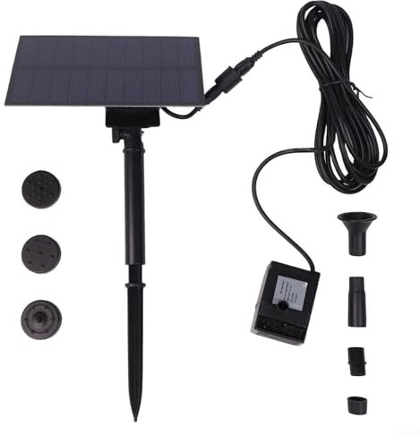 Jotekonoby Bomba solar con panel de 5 W, función de agua al aire libre, caudal de 180 l/h, motor de CC, fuente de baño para pájaros, para jardín, estanque, pecera, acuario, 50 cm de altura