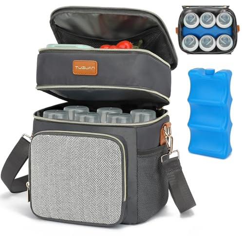 TUGUAN Muttermilch Kühltasche Thermotasche für Babyflaschen mit Eisbeutel für 6 Flaschen Doppelstock Isolierte Kühler Perfekt für Reisen, Stillende Mütter