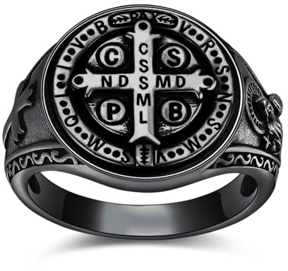 ADMETUS Silber 925 Heiliger Sankt Benedikt Ring Größe 52-74.8 (16.6-23.8) | Herren Schmuck, Christliche Geschenke, Religiöse Geschenke, Ringe Silber Wasserfest, Herren Ringe Männer, Hypoallergene