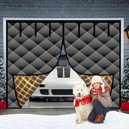 Garage Door Screen for Winter, Ncidole 9 * 7Ft Magnetic Thermal Insulated Door Curtain, Upgraded Oxford Cloth Filled with Thicken Polyester Fiberfill, Windproof Blackout Insulation Cover Blanket