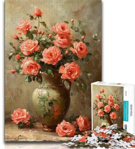 Puzzle Fleurs dans Un Vase pour Adultes 1000 pièces, Jeu Stimulant et Familial avec des pièces de Formes aléatoires entièrement emboîtables (38x26cm)