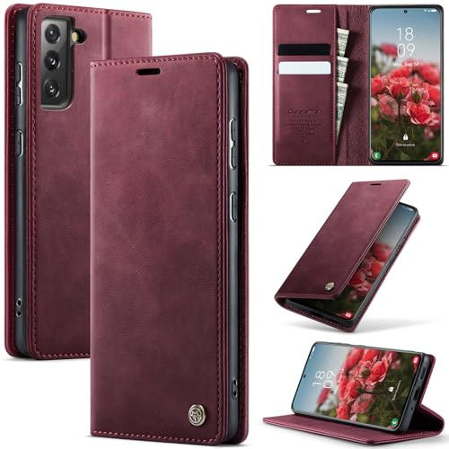 Lonjanfon Handyhülle für Samsung Galaxy S22 Ultra 5G Hülle,Premium Lederhülle,RFID Schutzhülle Weiches Vintage Flip Case,Tasche Magnet Kartenfach Wallet Klapphülle Schutzhülle,Rot