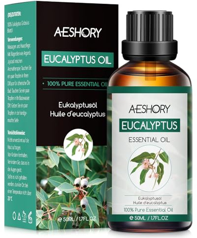 AESHORY Eukalyptus Ätherisches Öl 50ML, Natürliches Eukalyptusöl Aromatherapie Duftöl für Diffuser, Körperpflege, Hautpflege, Haarpflege, Entspannung, Massage, Bad
