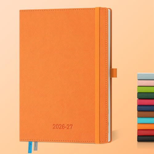 IN-LUXPRO Kalender 2026 2027 Wochenplaner Horizontal PU-Hartschale | 18 Monate Terminplaner(Jul 2026 bis Dezember 2027) in A5 21,9x16,2CM ausgestattet Monatsregister Einstecktasche, orange Farbe