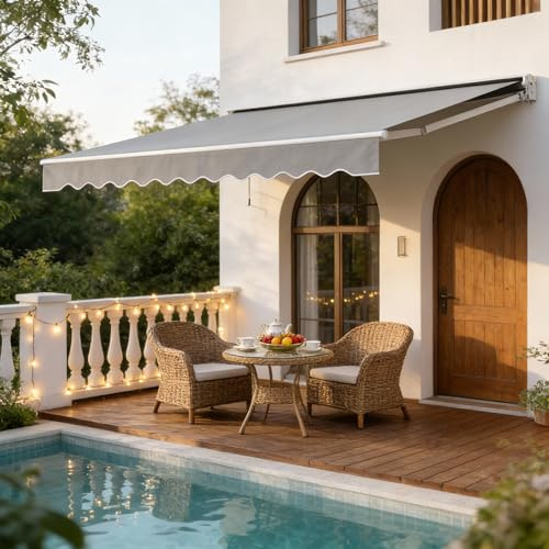 UISEBRT Markise Balkon 300cm Breit - Aluminium Gelenkarmmarkise Balkonmarkise Sonnenschutz Manuelle Klemmarmmarkise mit Handkurbel Sonnenmarkise Wasserdicht, Hellgrau (360x300cm)