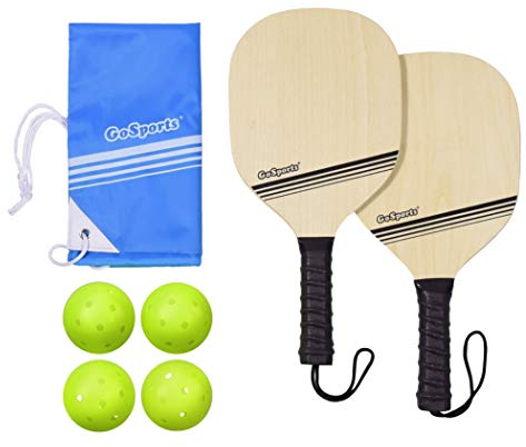 GoSports - Set de Arranque de Bolas de Madera con 2 Palas de Madera, 4 Bolas de Billar Oficiales y Mochila
