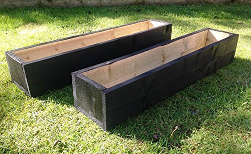 2 x 90cm Long Wooden Garden/Veg Planters - Painted Black: Fully Assembled - Just add plants!