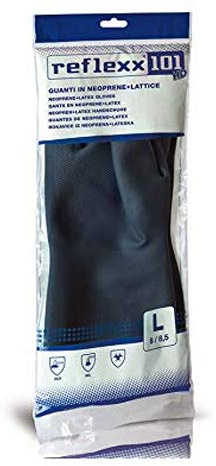 Reflexx R101 Guanti Riutilizzabili in Neoprene e Lattice Gr 68 (M), 1 paio, Nero, taglia L