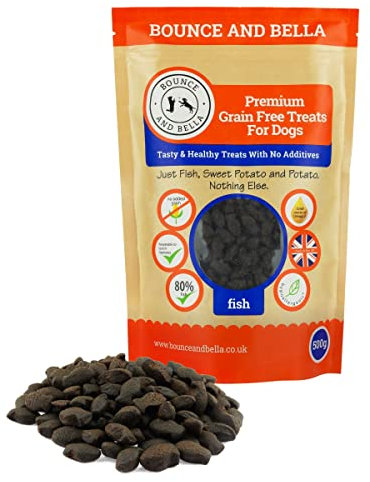 Bounce and Bella Grain Free Dog Training Treats - 1000 Treats - 80% Steamed Fish, 20% Potato & Sweet Potato - Hypoallergenic with Omega-3 and Vitamins for Healthy Dogs (2 pack)