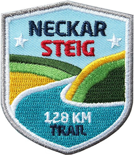 2 x Neckar-Steig Abzeichen gestickt 51x 60 mm/Neckar Wanderweg/Aufnäher Wappen Sticker Patch/Neckartal Odenwald Heidelberg Wander-abzeichen Fluss-Wanderung Wanderführer Touren-Karte Reiseführer
