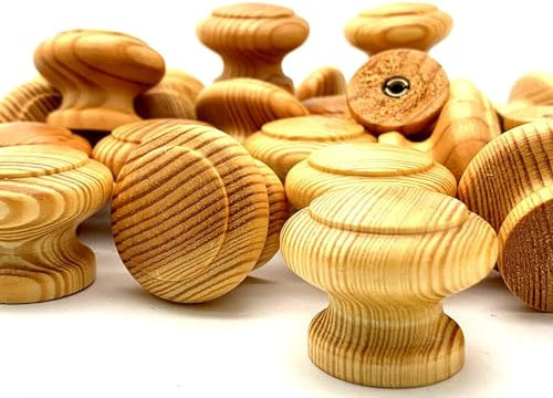 The Book Service Ltd Pine KNOBS Large 35mm Deluxe Mushroom Wooden Kitchen Cupboard knobs Wood Cabinet Wardrobe Door Handles (Pack of 6)