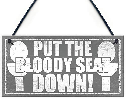 RED OCEAN Funny Bathroom Toilet Plaque PUT THE SEAT DOWN Chic Handmade Hanging Door Sign Home Decor