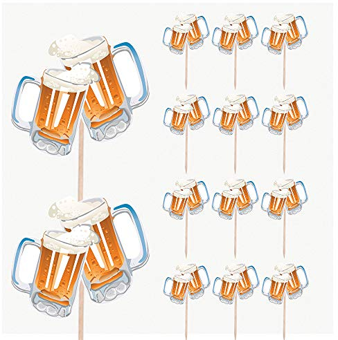 AK Giftshop Beer Pint Themed Party Pub Food Cake Cupcakes Picks Sticks Flags Decorations Toppers Stand Up Food Flags (pack of 14)