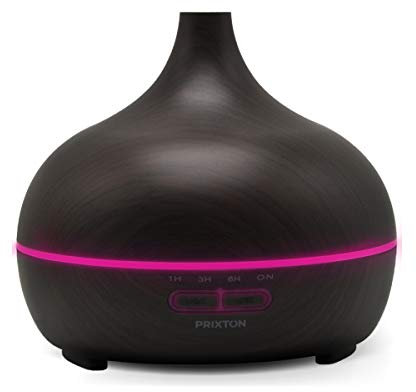 PRIXTON Humidificador y Difusor de Aromas Hidra, Aromaterapia y Aceites Esenciales, Luz LED Nocturna, Temporizador 1-3-6 h, Ambientador con 300 ml de Capacidad, Ultrasilencioso, Madera Oscura