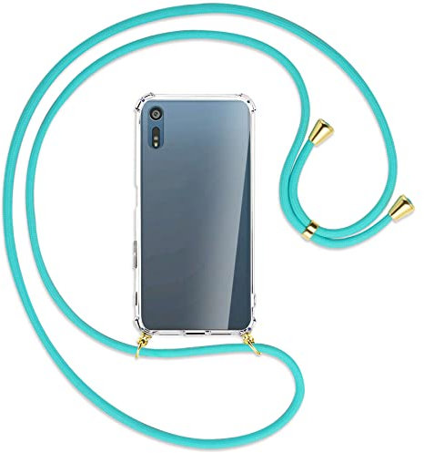 mtb more energy® Handykette kompatibel mit Sony Xperia XZs (G8231) / Xperia XZ (F8331, 5.2'') - türkis/Gold - Smartphone Hülle zum Umhängen - Anti Shock Strong TPU Case