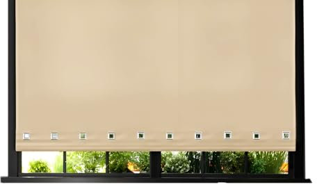 Funky Gadgets Square Eyelet Light Filtering Roller Blinds -Window Shades Easy Fit Polyester Fabric Daylight Trimmable Roller Blind- Child Safe Metal Tube with Fittings (W60 x L210cm, Cappuccino)