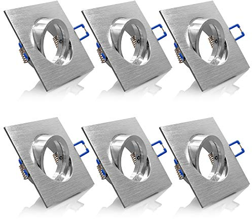 6x Einbaustrahler IP20 mit GU10 Fassung ECKIG alu gebürstet schwenkbar Einbauspot Einbauleuchte Rahmen Rostfrei Deckenspot Strahler Spot 5104