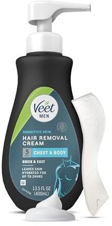 Veet Hair Removal Cream For Men, 5 Min Sensitive Skin, Hair Removal Gel For Body, Chest & Back, Dermatologically Tested, 13.5 FL OZ w/ Spatula