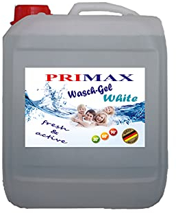 Primax Flüssigwaschmittel Universal Gel - 10 Liter Spar-Packung Familienpackung, extra stark für Flecken bei weißer Wäsche WhiteWash