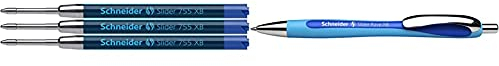 Schneider Slider 755 Kugelschreibermine (ViscoGlide-Technologie, dokumentenecht, XB=Extrabreit) 3er Blisterkarte, blau & Schneider Slider Rave XB Kugelschreiber (Strichstärke: XB, blau)