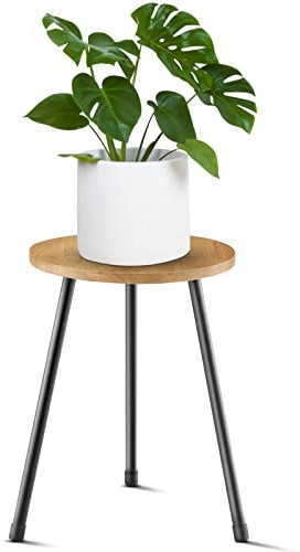 KINNARY Support pour plantes d'intérieur en bois, style milieu du siècle, table pour pots de fleurs, grand support de plante en métal, décoration d'intérieur moderne, petite table d'appoint ronde (30