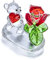 H&D Hyaline&Dora Kristall-Liebesblume Bär Figur Glas Ornament für Geschenk Dekoration Zubehör Klarer Kristall mit grünen und roten Akzenten
