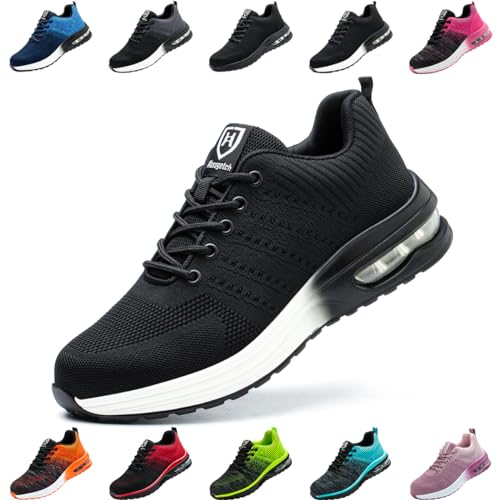 Nasogetch Sicherheitsschuhe Damen Herren Stahlkappenschuhe Arbeitsschuhe Sportlich Atmungsaktiv Schwarz Weiß EU 40