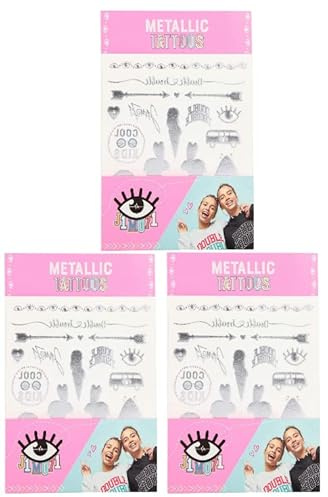 3er Set Tattoos mit Metallic Effekt, Lisa und Lena über 30 Tattoos pro Packung als Mitgebsel