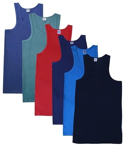 Pack of 6 Men's Vest Black White and Assorted Classic Style Top 100% Rich Cotton Vest and Assorted S,M,L,XL,XXL. (UK, Alpha, XL, Regular, Regular, 6 Assorted)