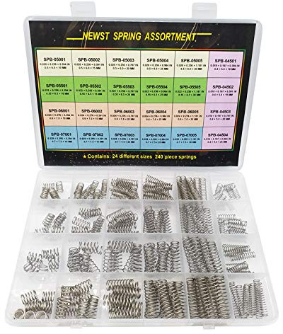 Compression Springs NEWST Spring Assortment Kit | 24 Different Sizes 240 Piece Stainless Steel Spring Assortment with Case | 10~30mm(0.39 to 1.18 ) Length,5~7.5mm(0.2 to 0.3 ) OD
