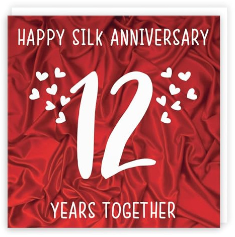 Hunts England - Large 12th Wedding Anniversary Card - Large Size - Silk Anniversary - Iconic Collection - Large - 210 x 210 mm - 12 Years Cute Anniversary Card For Him, Her, Couples, etc.