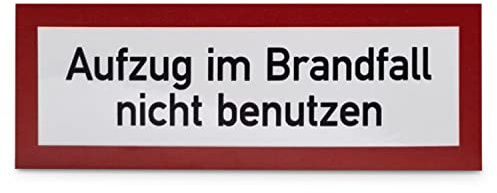 Hinweisschild „Aufzug im Brandfall nicht benutzen“ - 14,8 x 5,2 cm - Alu langnachleuchtend - Feuerwehrzeichen nach Norm - Brandschutz-Erstausstattung nach DIN 4066-D1 - Betriebsausstattung24®