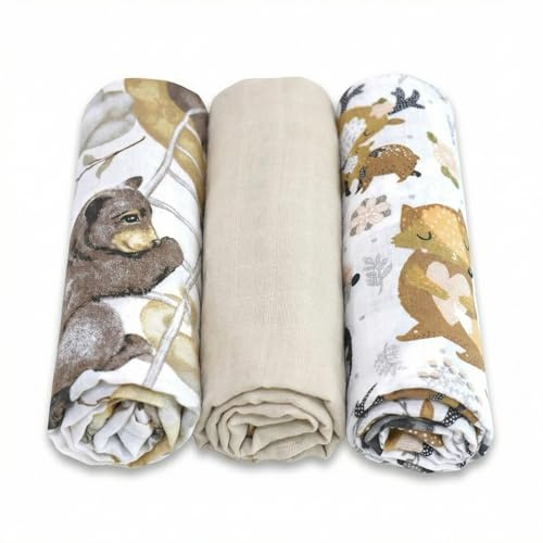 BABYSAFE Mussole Neonato Cotone Biologico 80x70cm, Pacco da 3 | Copertina Neonato Cotone Morbido e Traspirante Certificato OEKO-TEX, Made in Europe