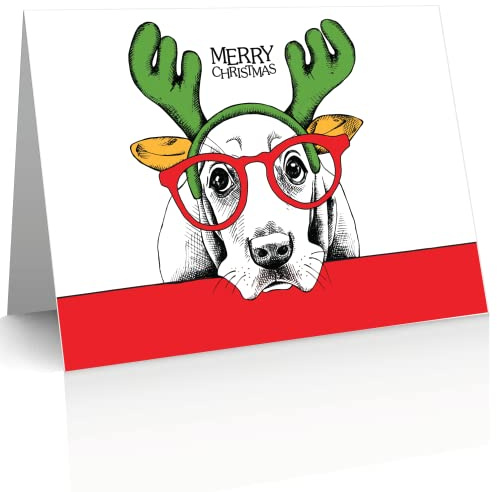 25 lustige Weihnachtskarten aus recyceltem Papier (Hund)