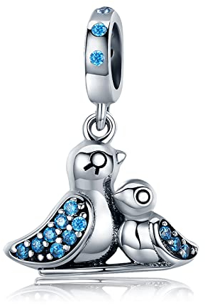 NINGAN 925 Sterling Silber Vogel und Mutter Vogel Anhänger Glänzender blauer Zirkon Anhänger kompatibel mit Damenarmband Halskette
